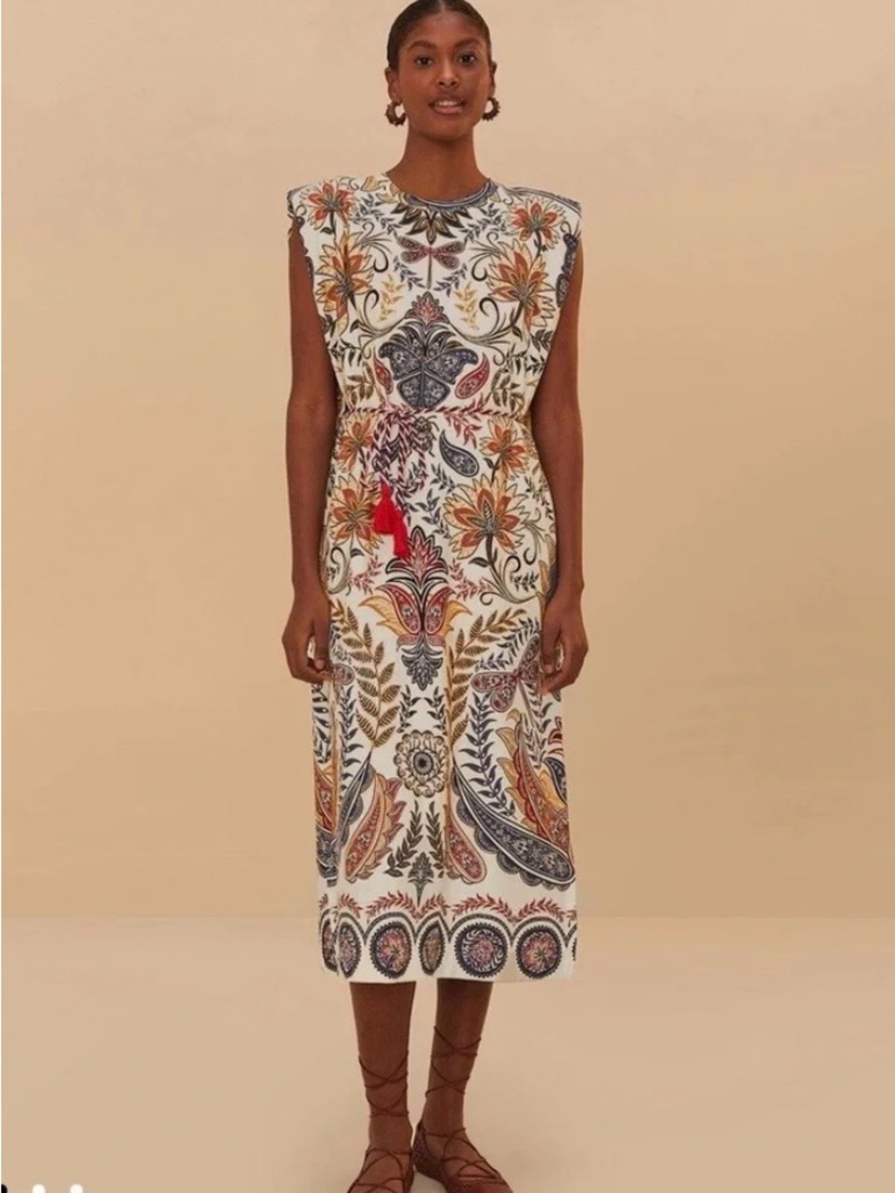 NWT FARM RIO Boho Glam Off White Midi Dress